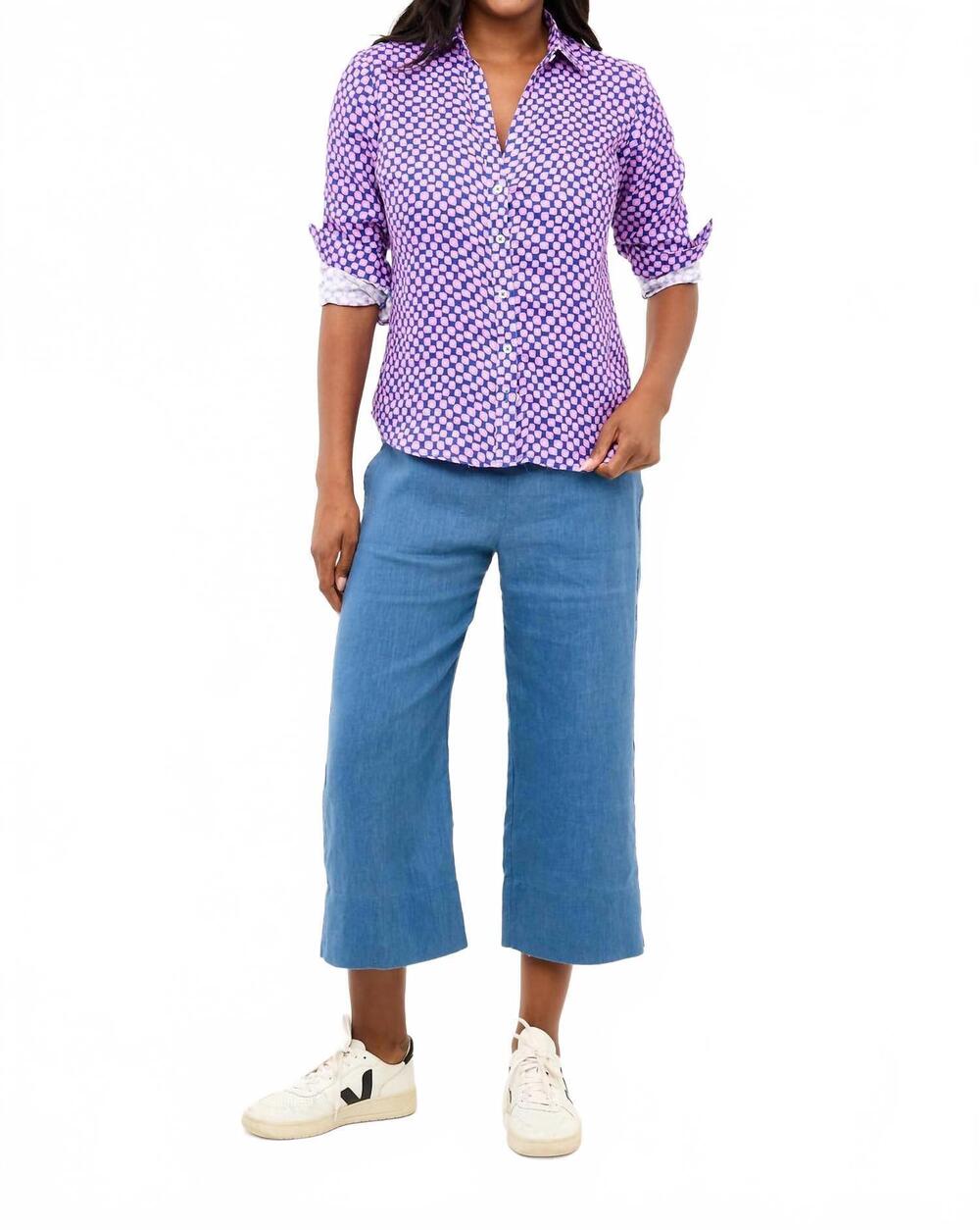 NEW HIHO women's twig linen shirt in peacock check